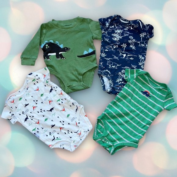 Carter’s Lot of Baby Boy’s Dinosaur Bodysuits Size 3 Months - Picture 1 of 2